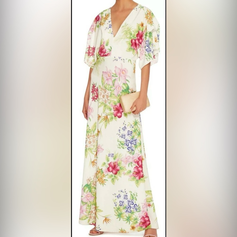 BNWT Dodo Bar Or Beverly White Floral Print Komono Sleeve Maxi Dress